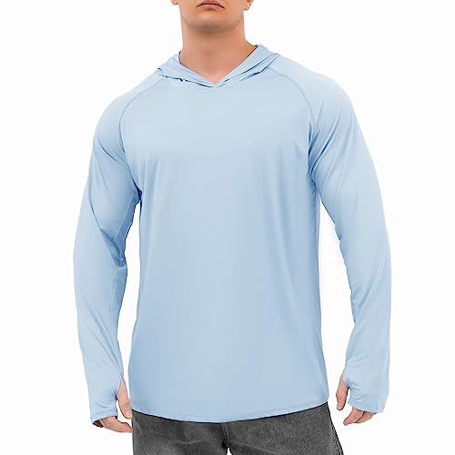 Men Long Sleeve Sun Shirts: Mens UPF 50+ Sun Protection Hoodie SPF/UV Dry Fit Hiking Swimming Fishing Thumbholes Shirt