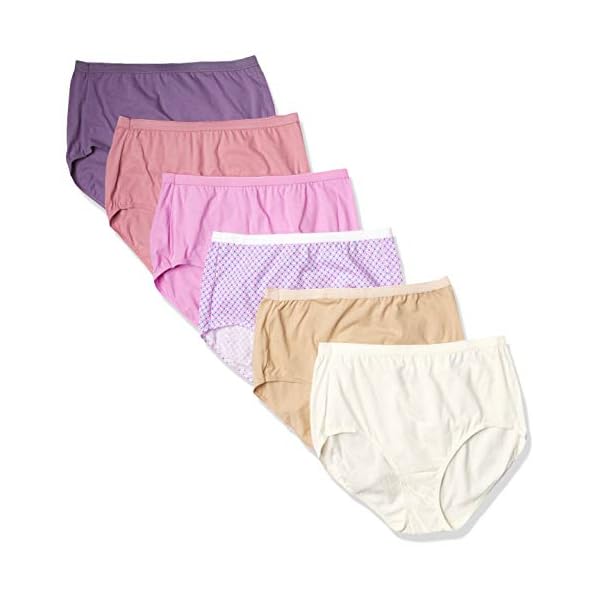 Just My Size Women's Plus Size Waist Cotton Underwear, High-Rise Brief, 6-Pack (Colors May Vary), Solid/Print Mix, 10