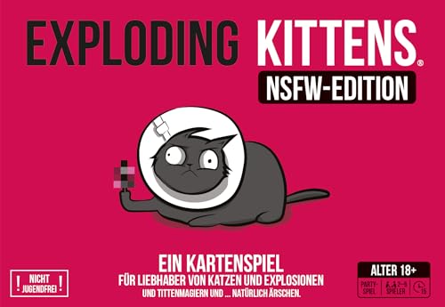 Exploding Kittens: NSFW Edition, Lustiges Partyspiel, Deutsch | Spiel für Liebhaber von Katzen und Explosionen, Nicht jugendfreies Kartenspiel für 2-5 Spieler, 15 Minuten, ab 18 Jahren