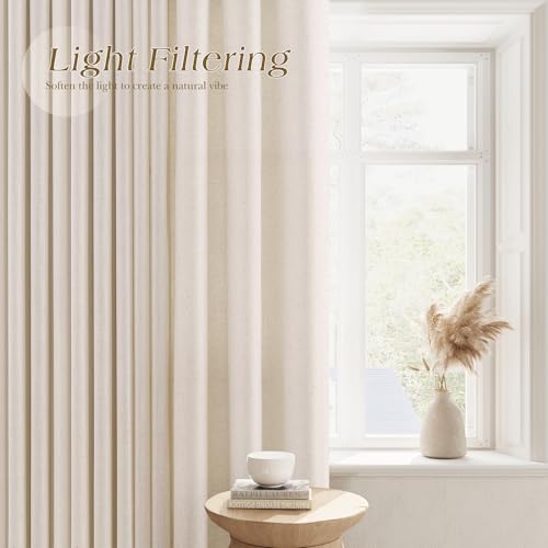 Image of Extra Long Cream Beige Linen Sheer Curtains 120 Inches Length for Living Room Grommet Semi Sheer Elegant Drapes for Bedroom Light Filtering Neutral Boho Curtain 2 Panel for Large Window 10FT 52x120