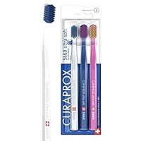 Curaprox CS 5460 Ultra-Soft Toothbrush – Adult Tooth and Gum Care | Super Soft Curen® Bristles for Gentle Cleaning | White | Dark Blue | Pink | 3 Pieces | Made in Switzerland