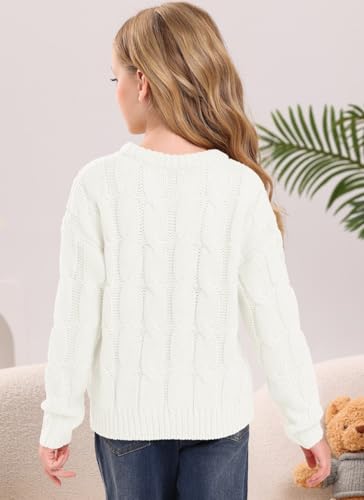 Girls Cable Knit Sweaters Chunky Long Sleeve Crewneck Drop Shoulder Warm Pullover Sweater Tops Size 5-14Y4