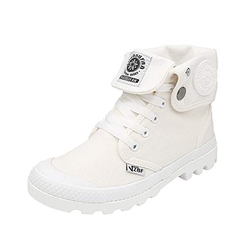 SANFASHION Chaussures Montantes à Lacets Femme Basket Militaire Décontractées Cheville Sneakers Classique Automne Hiver(Blanc,39) Cover
