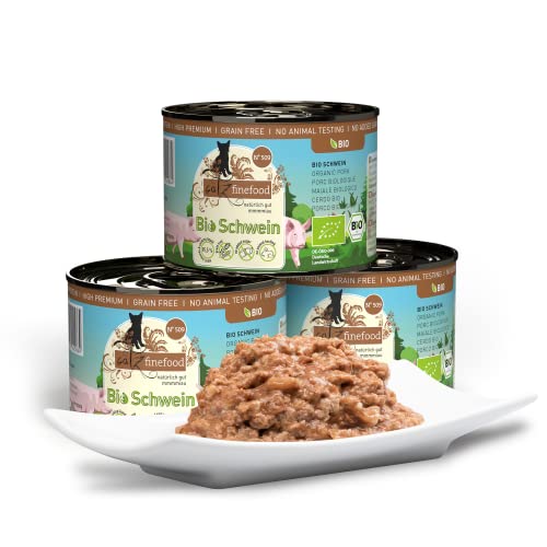 catz finefood Bio Katzenfutter Schwein - N° 509 - Nassfutter für Katzen - 6 x 200 g - Ohne Getreide & zugesetzten Zucker (1,2 kg)