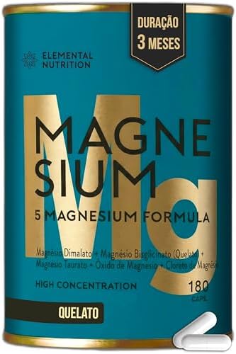 5 Magnésio QUELATO - 180 Cápsulas - 3 Meses de Duração - Dimalato...