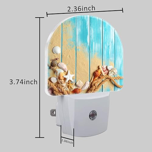 Image of Night Light Plug into Wall Shells and Blue Wooden Planks Night Light with Dusk to Dawn Sensor Night Light for Kid Girls Boys Women Men Room Decor, Hallway, Kitchen, Bathroom, Nursery, Stairs