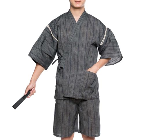 ZEALMAX Men's Japanese Style Kimono Pajamas, Cotton Linen Top and Shorts Suit, Loungewear Beach Wear Spa Bathrobe for Summer Autumn Multicolor