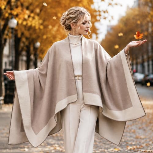 Image of Plaid Shawl Wrap for Women Boho Open Front Poncho Wrap Fall Winter
