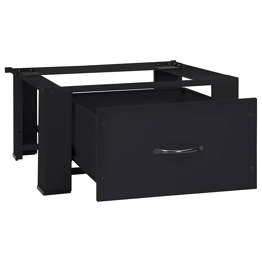 Podest do pralki, czarny, stalowy, 64 x 55 x 32,5 cm, z regulowanymi nóżkami, antypoślizgowy i tłumiący wibracje, do pralni, zajmuje mało miejsca i stabilny cokół