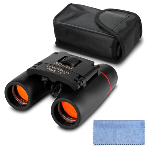 30x60 Mini Binoculars for Adults Travel – Small Binoculars for Adults with 126M/1000M Wide Field of View, 7.2° Angle & Storage Bag – Pocket Size for Close to Mid Birdwatching, Concerts & General View