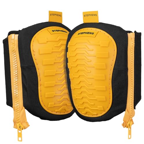 Stephens Strapless Knee Pads for Construction - Heavy Duty Soft Cap Design for Work | Safety Work Gear | Flooring | Roofing | Gardening | Personal Protective Equipment - Cushion Support for Kneeling - Non-Slip Strapless Knee Pad - Eliminate Knee Pain - Caution Yellow
