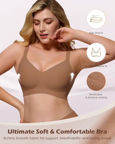 Image of As Fairy Womens Soft Comfortable No Underwire Bras V Neck Seamless Push Up Bralettes Full Coverage Tshirt Brassiere