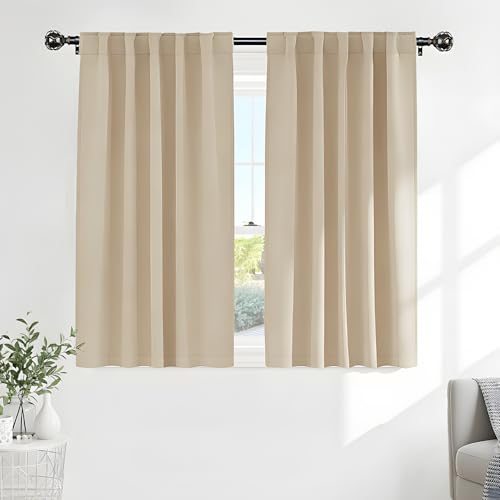 PONY DANCE Blackout Window Treatments - Heavy-Duty Soft Back Loop/Rod Pocket Draperies for Home Decor Energy Saving Noise Reducing for Kids' Room, W 42 x L 54 Inches, Biscotti Beige, 2 Panels