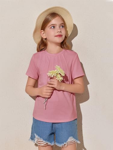 Haloumoning Girls Pleated T Shirts Kids Summer Short Sleeve Fashion Tops Tees 5-14 Years