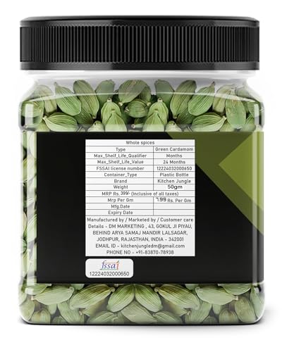 Image of Kitchen Jungle Premium Green Cardamom (Elaichi) 50 Gm - Bold 8mm Size, Aromatic Spice for Culinary Delights