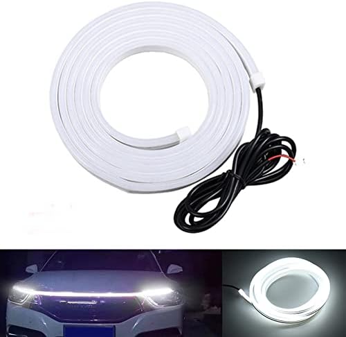 NSKANQI Car Hood Daytime Running Light Strip Waterproof Flexible LED Auto Decorative Atmosphere Lamp Ambient Backlight 12V Universal (White, 2M)