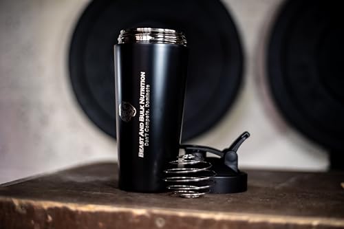 Beast&Bulk Nutrition Mixball Shaker | Shaker for Protein Shakes | Wire Mixball Whisk | Non-Drip Screw Lid | Gold Colour | 700 ml | Stainless Steel | Laser cut design (Black)