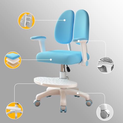 TAZZOR Silla de escritorio infantil, altura regulable con reposabrazos giratorios de 90° y reposapiés, silla giratoria ergonómica para niñas y niños, cómoda silla de aprendizaje para habitación - imagen 5