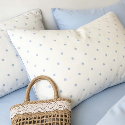 Image of Nayoroom Polka Dot Duvet Cover Queen Size Reversible Blue White Aesthetic Dorm Bedding Set 3 Pieces Soft Lightweight Microfiber Cute Duvet Cover with Zipper Closure
