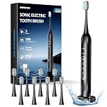 Sonic Electric Toothbrush 8 Replaceable Wave-Shaped Soft Brush Heads Last 2Y,Electric Tooth Brushes Adults 5 Modes Deep Clean & Rechargeable,30S Reminder,Teeth Whitening with IPX7 Waterproof