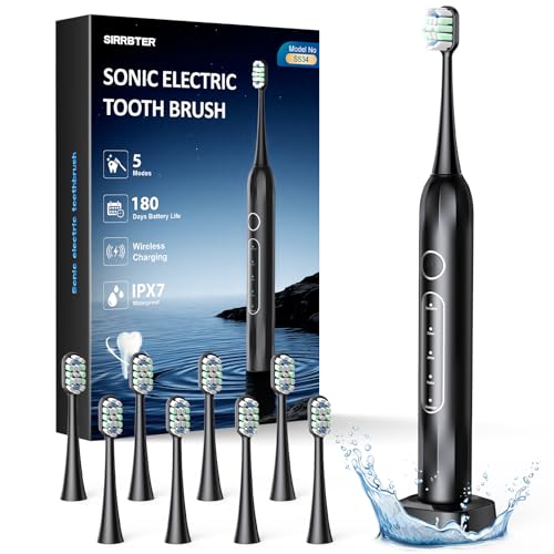 Electric Toothbrush,Electric Toothbrushes Adults 5 Modes Deep Clean & 30S Reminder,8 Replaceable Wave-Shaped Soft Brush Heads Last 2Y,USB Charging Teeth Whitening Sonic Toothbrush,IPX7 Waterproof