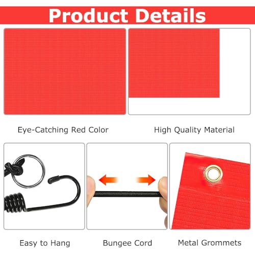 YANGUN 4 Stück Rote Warnflagge, Rote Fahne Überlänge 30x30cm, Warnflaggen mit Gummiseil Kupferschnallen Flagge, Warnfahne nach Stvo für überhängende Lasten wasserdicht und wetterfest Einheitsgröße