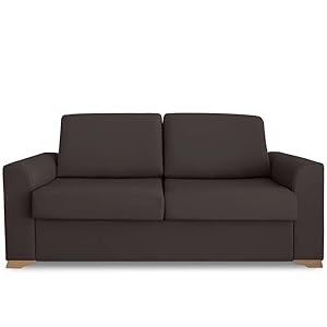 Ventadecolchones - Sofá Cama Italiano 3 Plazas con Subida Y Montaje (207x103x100cm) Berlín en Tela Mozart Antimanchas Chocolate con Patas de Madera