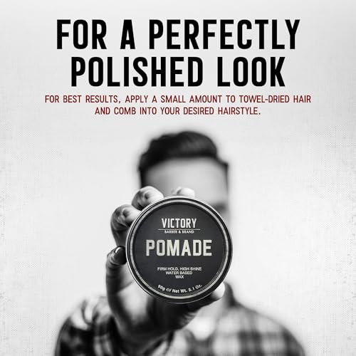 Victory Barber & Brand Pomade for Men, 3.1 Ounce, Water Based Pomade for Men, High Shine Hair Wax for Men, Strong Hold Pomade, Made in USA