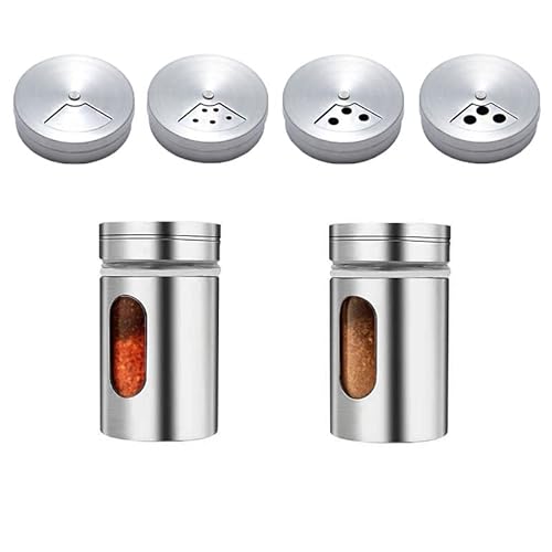 Salt and Pepper Shakers Set 3.3oz Portable ,Stainless Steel Spice Shakers Seasoning Container for Home 2 Pcs Set with Rotating Lids Spice Jars Shaker Seasoning Cans Set of 2 (2PCS)