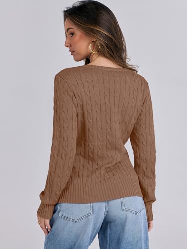 Image of ANRABESS Women's Cable Knit V Neck Fitted Sweaters