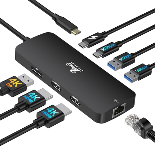 USB C Docking Station Dual Monitor 8 in 1 Laptop Docking Station 2 Monitore USB C Hub mit 4K Dual HDMI, DisplayPort, 1Gbps Ethernet, 100W PD, 3 USB A/C 3.0 Adapter Kompatibel mit Dell, HP, Schwarz