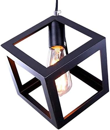 New Nordic Style Pendant Lights Creative Geometric Lamp Shade Cube Black E27 Base Metal Hanging Light Square Ceiling Lighting AC110-240V(Bulb not Included)