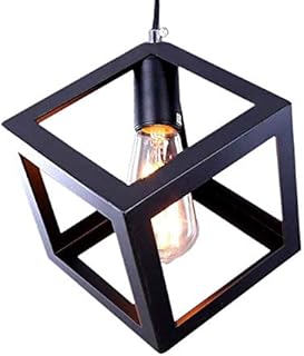 New Nordic Style Pendant Lights Creative Geometric Lamp Shade Cube Black E27 Base Metal Hanging Light Square Ceiling Lighting AC110-240V(Bulb not Included)