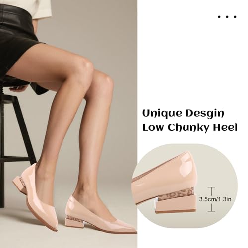 Image of LingxiaUne Dress Shoes for Women, Comfortable Dressy Flats, Womens Chunky Heel Pumps with Arch Support and Pointed Toe