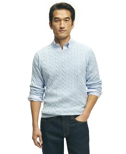 Brooks Brothers Men's Regular Fit Supima Cotton Long Sleeve Half-Zip Sweater, Light Blue/Blue, Small