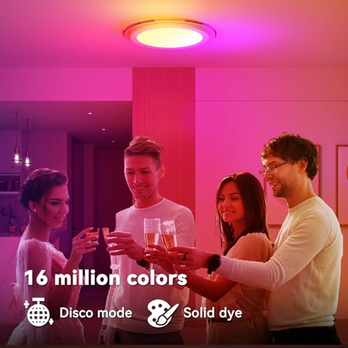 32cm LED Ceiling Light 3000-6500K, 24W 2800LM Waterproof Bathroom Light Dimmable with RGB Color Changing Planet Ring, Flush Round Ceiling Lights for Kitchen Bedroom Hallway with Remote & App - Image 3