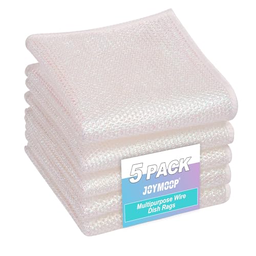 Image of JOYMOOP Multipurpose Wire Dish Rags 10 inch x 10 inch, Rainbow Laser Dish Cloths for Washing Dishes, Reusable Cleaning Cloths, Non-Scratch Wire Dishwashing Rags for Dishes, Glass, Stainless Steel - 5 Pack