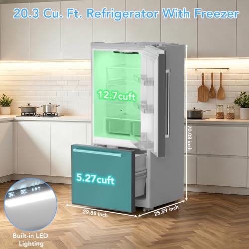 Image of Electactic 18 Cu. Ft. French Refrigerator, 2-Door French Door Refrigerator with Built-in Ice Maker, Digital Temperature Control with Bottom Mount Freezer Drawer for Kitchen Commercial-Grey
