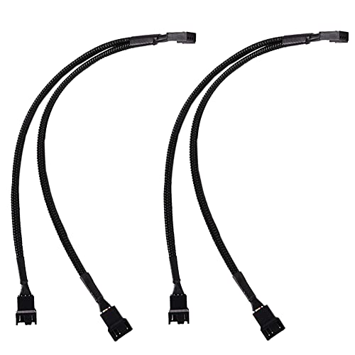 Ainkou 2pcs PWM Fan Splitter Cable Y Splitter Fan Power 1 to 2 Converter Extension Cable (Black Braided)
