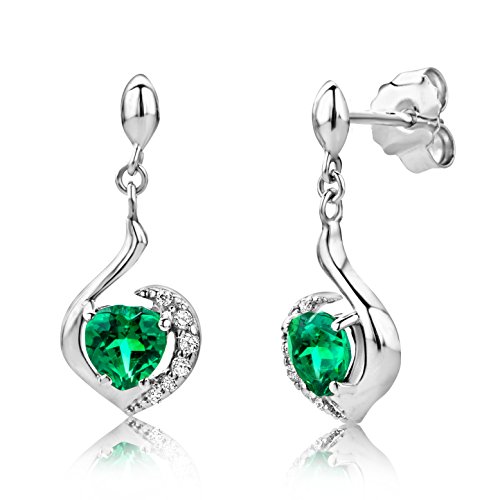 Preisvergleich Produktbild ByJoy Damen-Ohrringe 925 Sterling- Silber Herzschliff Grün Smaragd