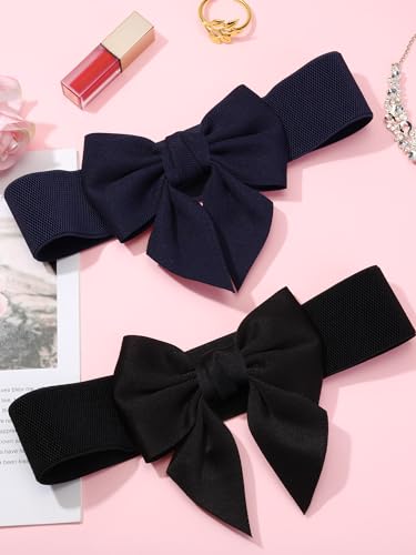 2 Pcs Bow Bow Belt with Elastic Design for Dresses Vintage Stretch Cinch Belts, Ideal as Party Dress Accessories4