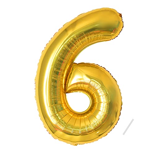 Geburtstag zahlen luftballon 6 jahre | Folienballon 6 XXL Gold-Riesen Folienballon in 40 - 101cm Geburtstagsdeko - Ballon Zahl Deko zum Geburtstag - fliegt mit Helium