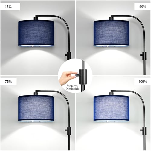 Image of Nintiue Upgraded Modern Arc Dimmable Tall Standing Floor Lamp with Blue Shade, 1200 Lumens LED Bulb Included, for Living & Reading Room, Bedroom, Office & Nursery, Black