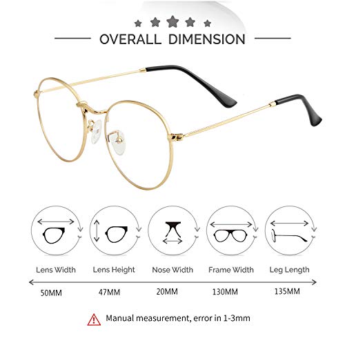 Kursan Round Clear Lens Glasses for Women Men Circle Frame Non-Prescription Eyeglasses (Gold) - Thumbnail 6