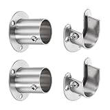 QUARKZMAN 4 Stück Kleiderstangen Halterungen 1-1/8 Zoll 304 Edelstahl Flansch Stangenhalter 1.5 Zoll Höhe Kleiderstangen Endhalterungen Für Kleiderschrank Gardinenstange Silber
