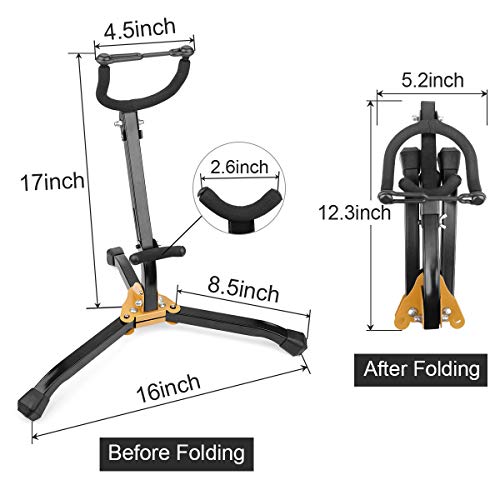 Eison Saxophone Stand Foldable Alto/Tenor Sax Stand Saxophone Bracket Sax Holder Adjustable Triangle Base with Sax Strap and Cleaning Cloth - Thumbnail 5