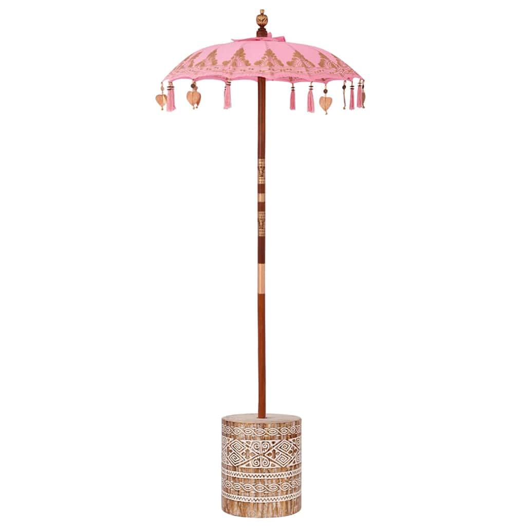 vidaXL Baliński Parasol z Bazą Różowy 95 x 95 x 260 cm, Zadaszenie do ogrodu i tarasu, parasol balkonowy, okrągły cień, rustykalne meble na letnie słońce