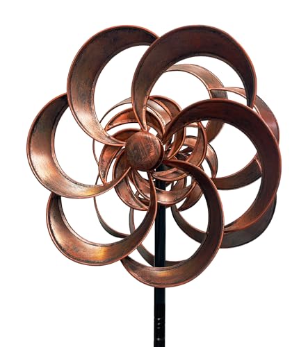 Gronhof 63 Metal Wind Spinner Outdoor Double-Sided Kinetic Yard Spinner Smooth Spinning Garden Decor Stable 5-Prong Stake Copper Yard Art for Lawn & Patio