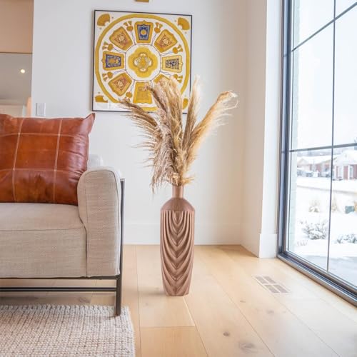 Image of Kuber Industries Decorative Polyresin Flower Vases for Home Decor Living Room & Bedroom | Aesthetic Table Decor Flower Table Pot for Corner | Wooden Brown