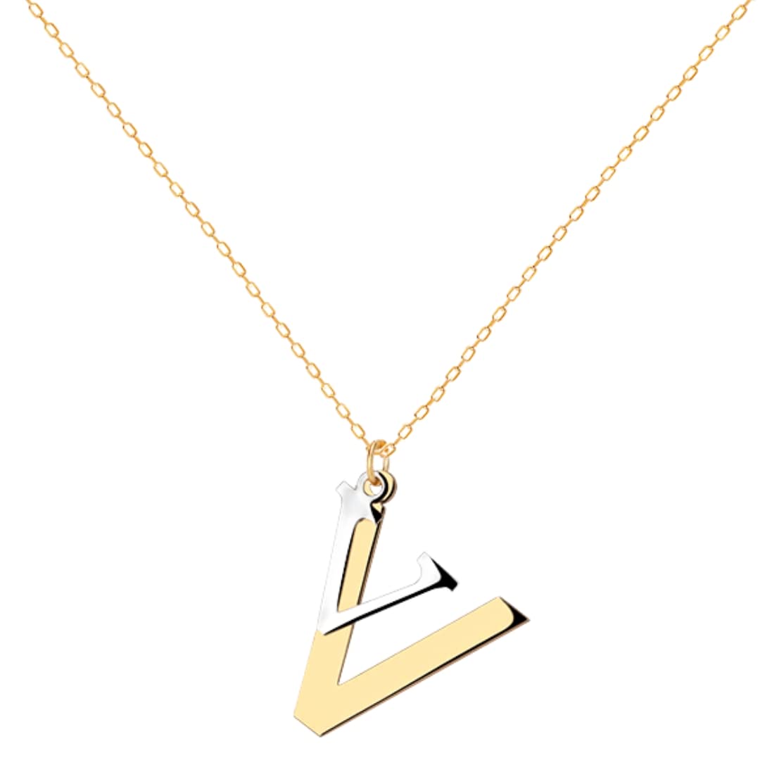 BosphoraCollar de Plata 925 con Colgante Letra Alfabeto Bicolor Inicial para Mujer y Hombre Dos Letras en una Cadena Fina (Longitud de 40 a 52 cm, Altura letra 20 mm)
